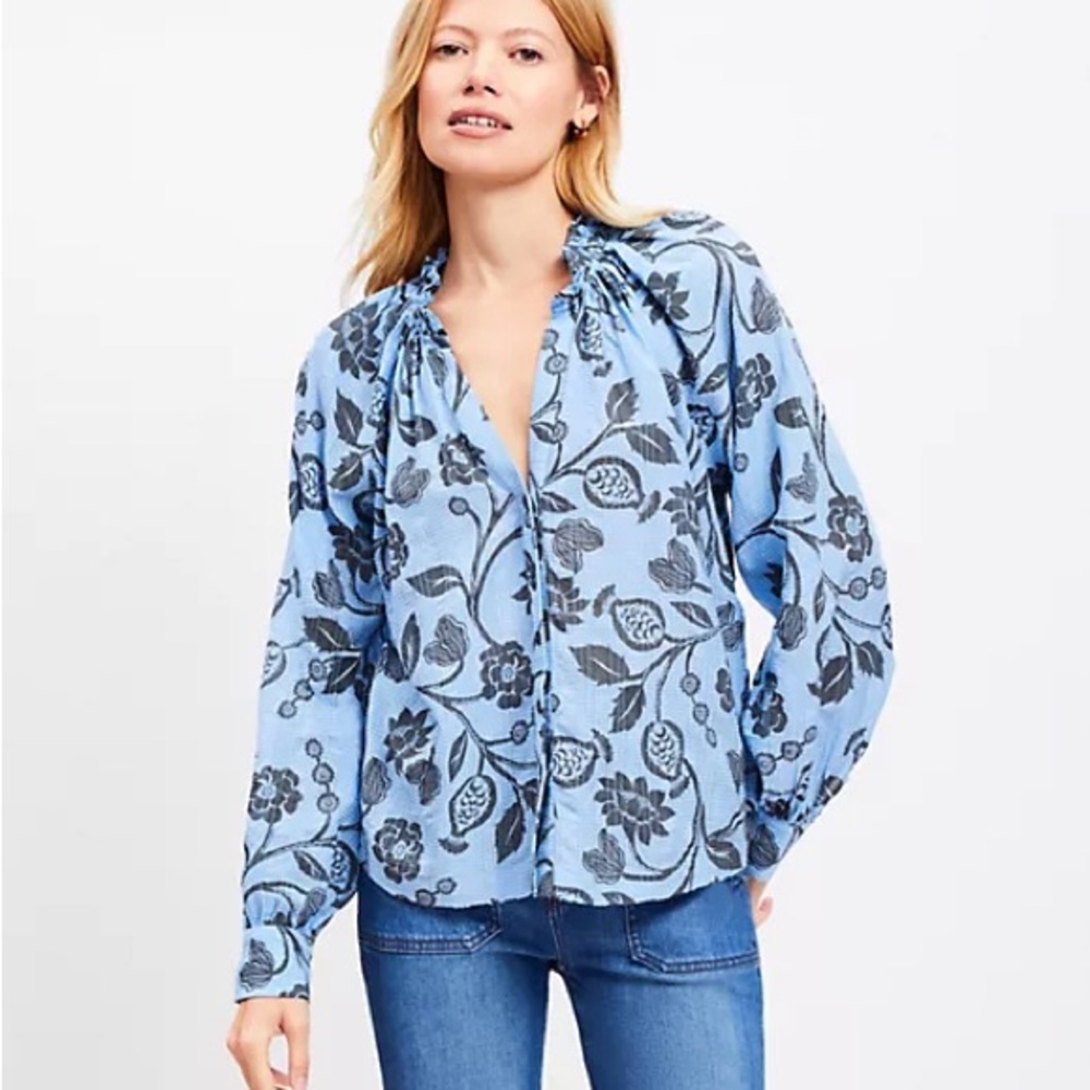 Loft Garden Ruffle Neck Shirt size M NWT